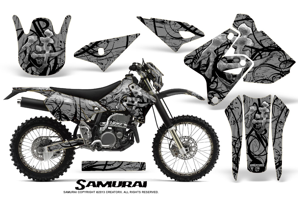 Suzuki DRZ400 Enduro Graphics Kit Samurai Black Silver NP Rims